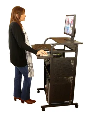 S2445METAL   24" All Metal Standing Computer Desk w/Keyboard & Mouse Trays and 3" casters