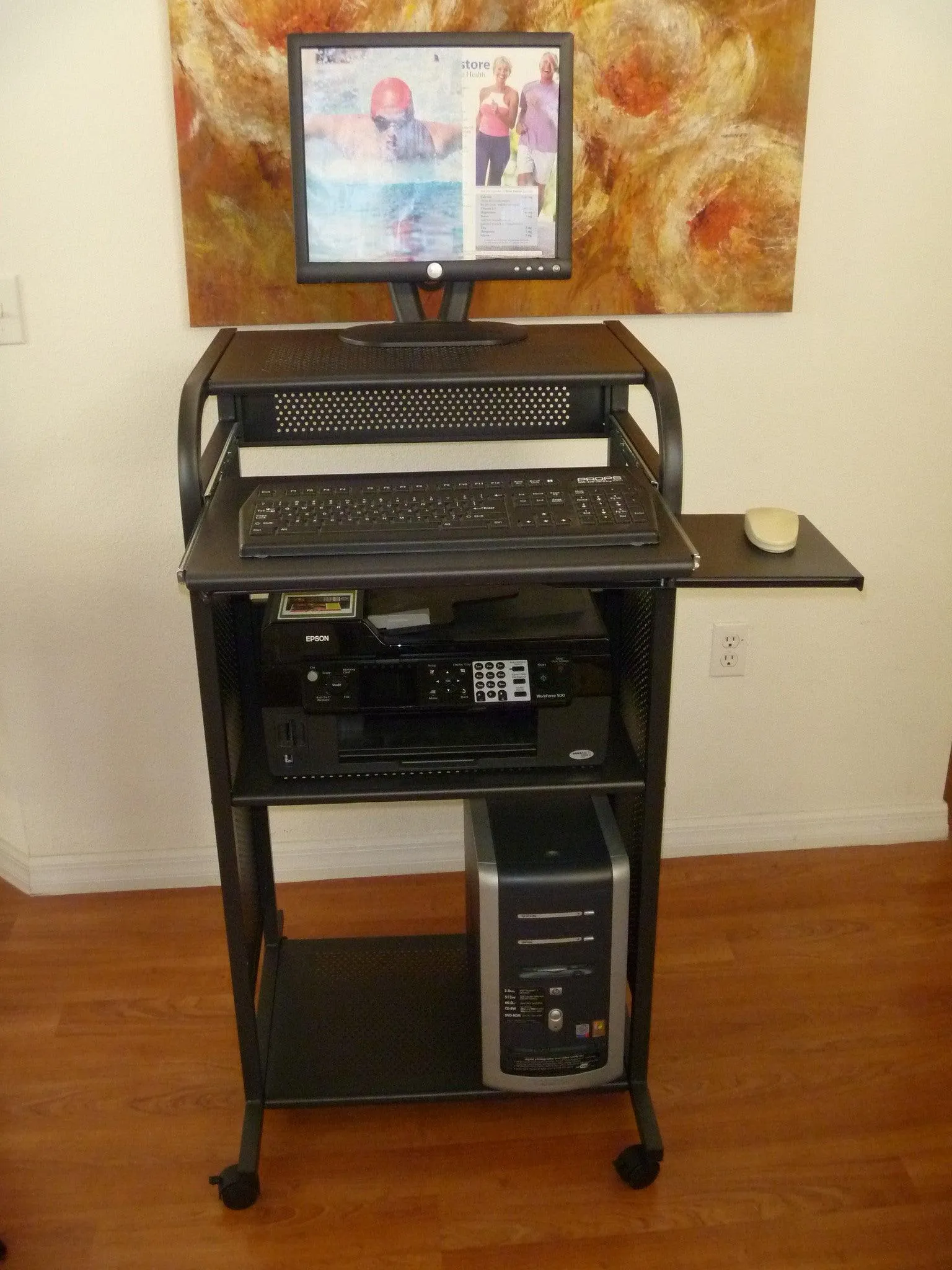 S2445METAL   24" All Metal Standing Computer Desk w/Keyboard & Mouse Trays and 3" casters