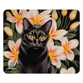 Silky Black Cat with Flowers, Computer Mouse Pad - for Home or Office