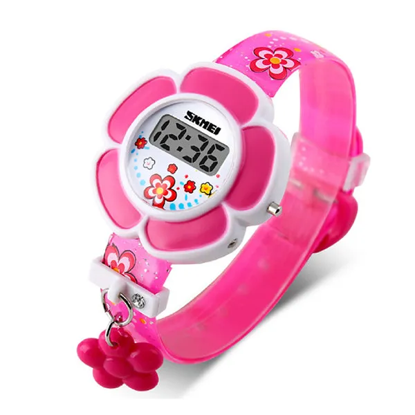 SKMEI Girls Cute Flower Digital Watch with Charm, 4 to 7 year olds