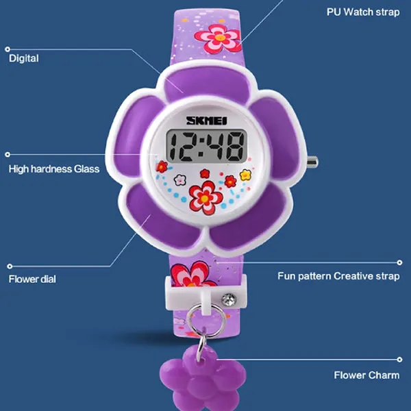 SKMEI Girls Cute Flower Digital Watch with Charm, 4 to 7 year olds