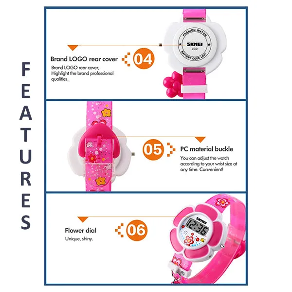 SKMEI Girls Cute Flower Digital Watch with Charm, 4 to 7 year olds