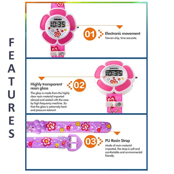 SKMEI Girls Cute Flower Digital Watch with Charm, 4 to 7 year olds