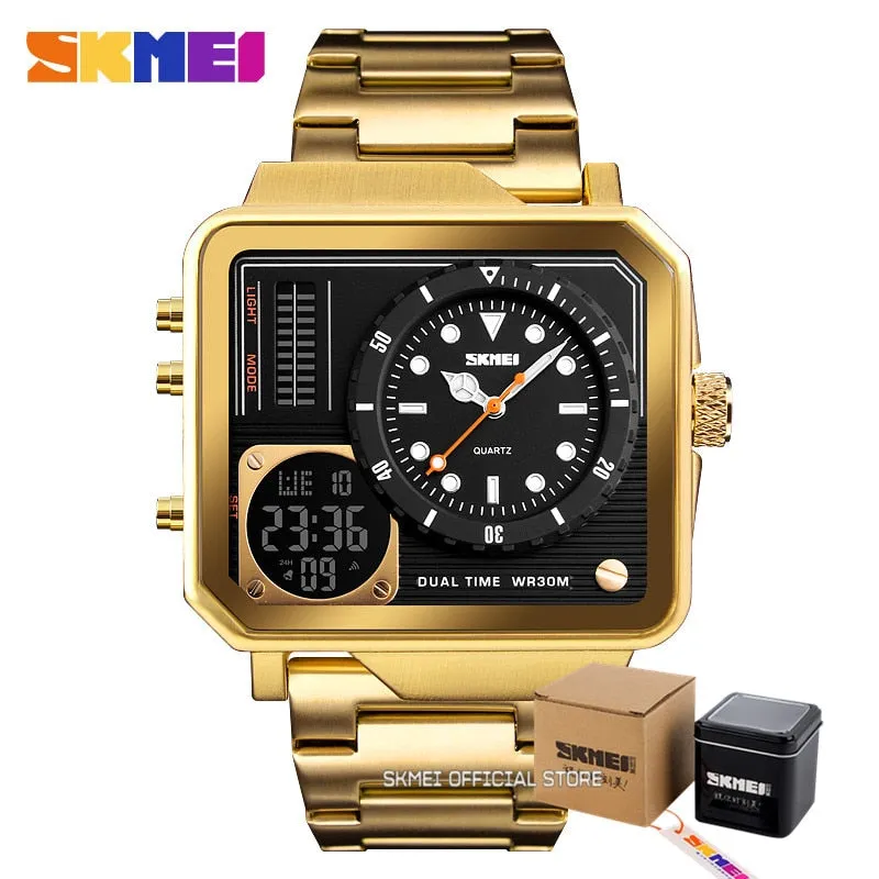 SKMEI Men Digital Electronic Watch Stainless Steel Strap Watches Day Date Display Personality Alarm Watchs Relogio Masculino