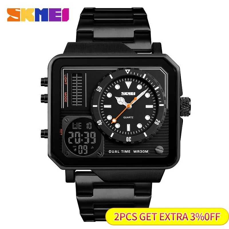 SKMEI Men Digital Electronic Watch Stainless Steel Strap Watches Day Date Display Personality Alarm Watchs Relogio Masculino