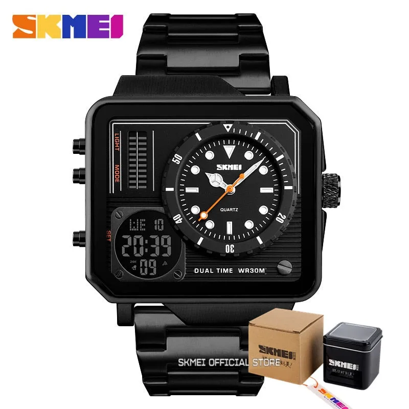 SKMEI Men Digital Electronic Watch Stainless Steel Strap Watches Day Date Display Personality Alarm Watchs Relogio Masculino