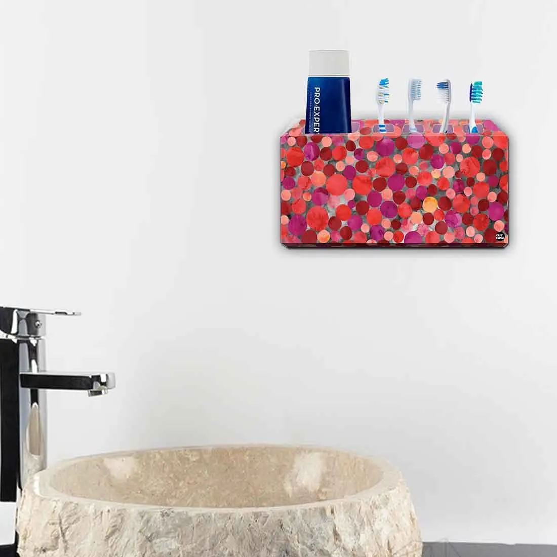 Toothbrush Holder Wall Mounted -Pink Marble Dots