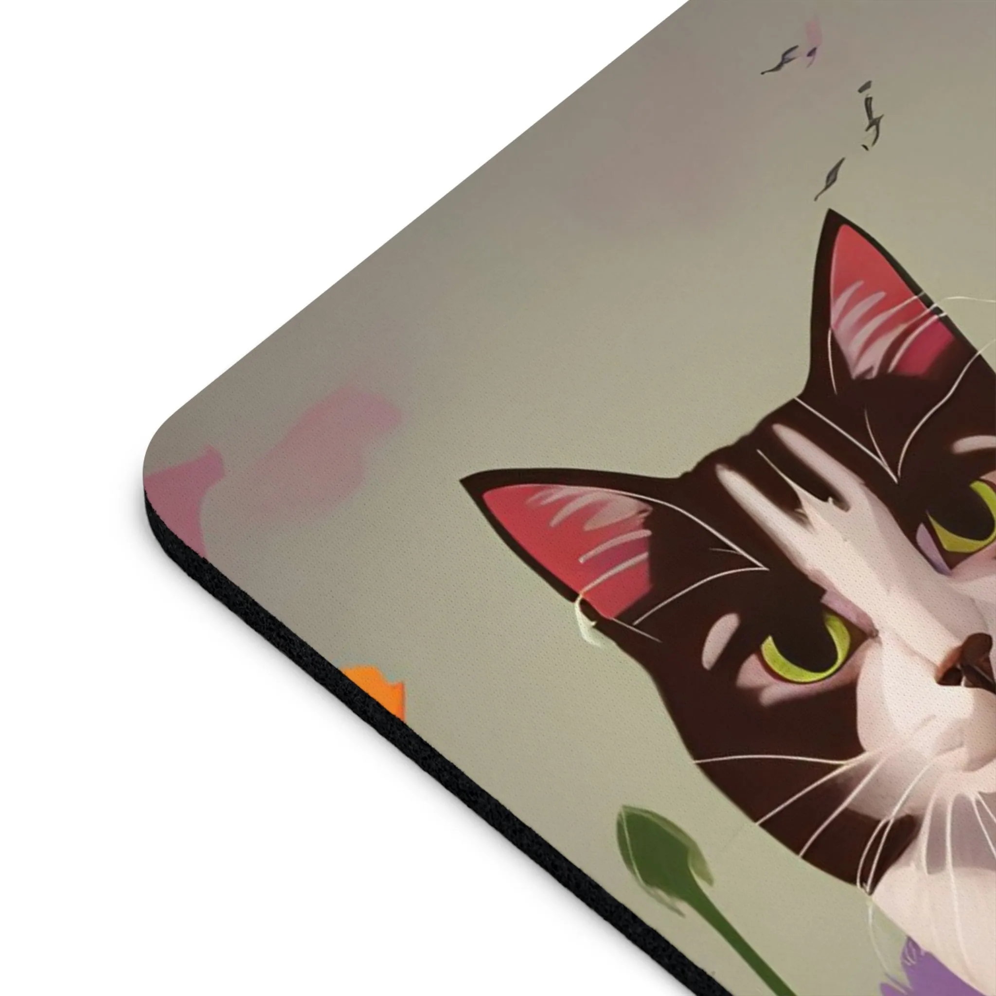 Tuxedo Cat with Flowers, Computer Mouse Pad - for Home or Office