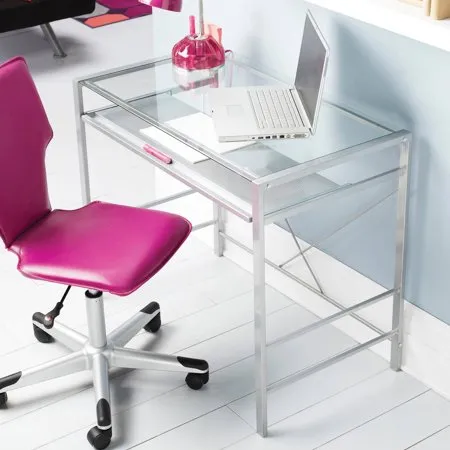 Versatile Modern Glass-Top Desk, Multiple Colors