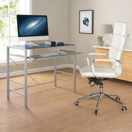 Versatile Modern Glass-Top Desk, Multiple Colors