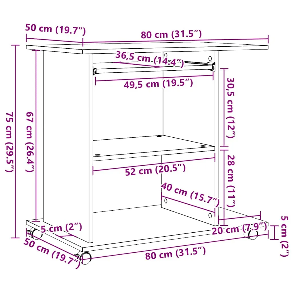 vidaXL Computer Desk Old Wood 80x50x75 cm Engineered Wood